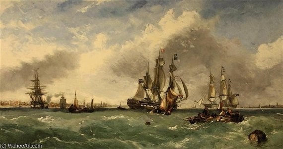 WikiOO.org - Encyclopedia of Fine Arts - Malba, Artwork John Callow - Shipping At The Mouth Of The River Medway