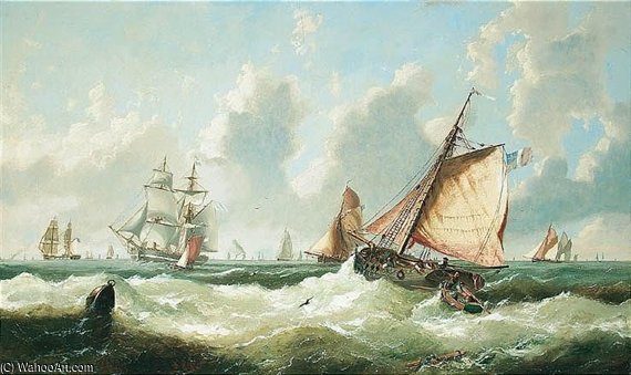 Wikioo.org - สารานุกรมวิจิตรศิลป์ - จิตรกรรม John Callow - Shipping Off The Mouth Of The Thames