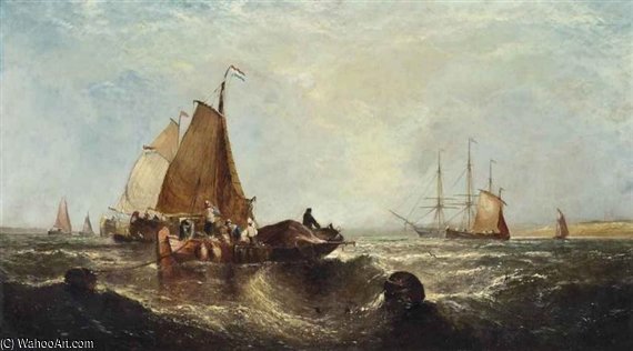 WikiOO.org - Εγκυκλοπαίδεια Καλών Τεχνών - Ζωγραφική, έργα τέχνης John Callow - The Fishing Fleet Returning At The End Of The Day