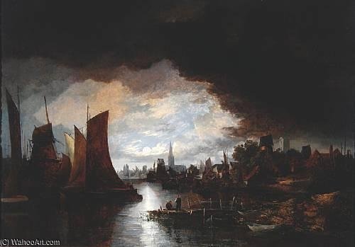 Wikioo.org - The Encyclopedia of Fine Arts - Painting, Artwork by John Paul - A Moonlit View Of The River Yare At Norwich