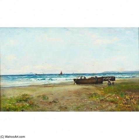 WikiOO.org - Enciclopedia of Fine Arts - Pictura, lucrări de artă Joseph Henderson - Beach Scene With Figures Tending Fishing Boats