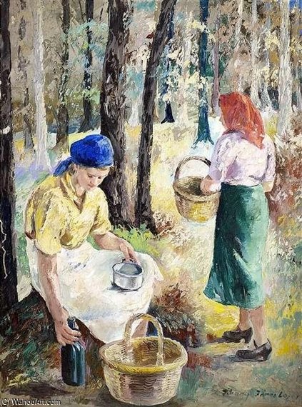 Wikioo.org - The Encyclopedia of Fine Arts - Painting, Artwork by Lajos Tihanyi - Two Women Rest In A Wood