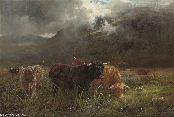 Wikioo.org - The Encyclopedia of Fine Arts - Painting, Artwork by Louis Bosworth Hurt - A Rough Pasture; Showery Weather