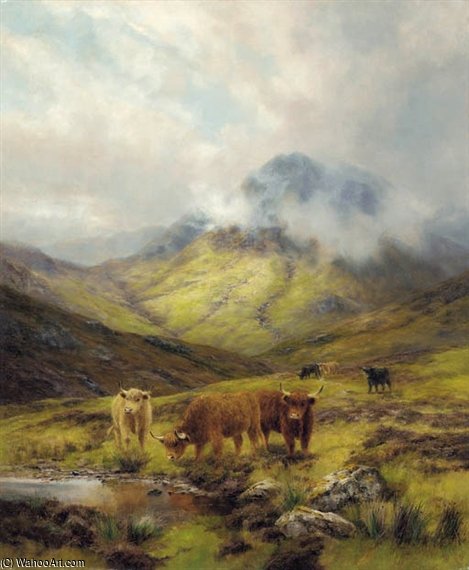 Wikioo.org - The Encyclopedia of Fine Arts - Painting, Artwork by Louis Bosworth Hurt - Cattle Grazing In A Highland Landscape