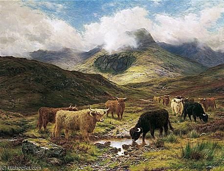 Wikioo.org - The Encyclopedia of Fine Arts - Painting, Artwork by Louis Bosworth Hurt - Cattle In The Highlands