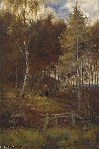 WikiOO.org - Encyclopedia of Fine Arts - Maleri, Artwork Louis Bosworth Hurt - Figures Resting On A Woodland Path