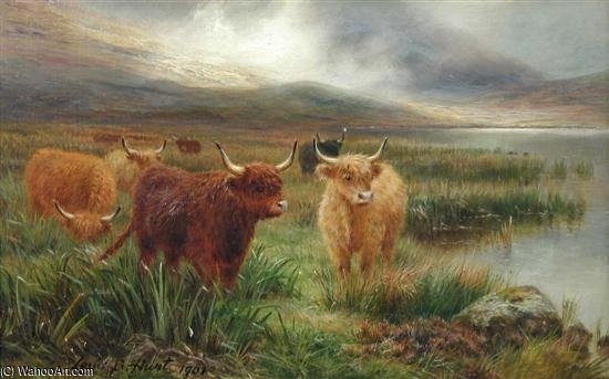 Wikoo.org - موسوعة الفنون الجميلة - اللوحة، العمل الفني Louis Bosworth Hurt - Highland Cattle, Glencoe