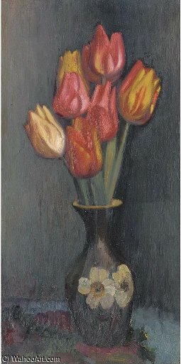 Wikioo.org – La Enciclopedia de las Bellas Artes - Pintura, Obras de arte de Mark Gertler - tulipanes en un florero