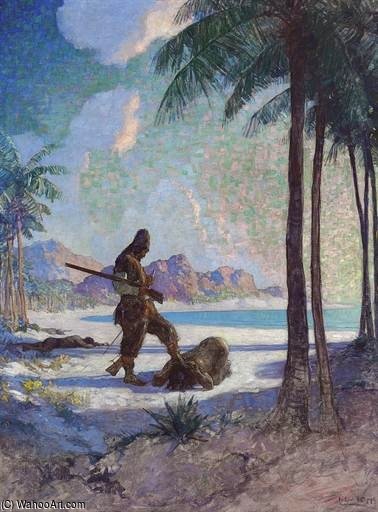 Wikioo.org - The Encyclopedia of Fine Arts - Painting, Artwork by Nc Wyeth - And Then He Kneeled Down Again, Kissed The Ground, And Taking Me By The Foot, Set My Foot Upon His Head