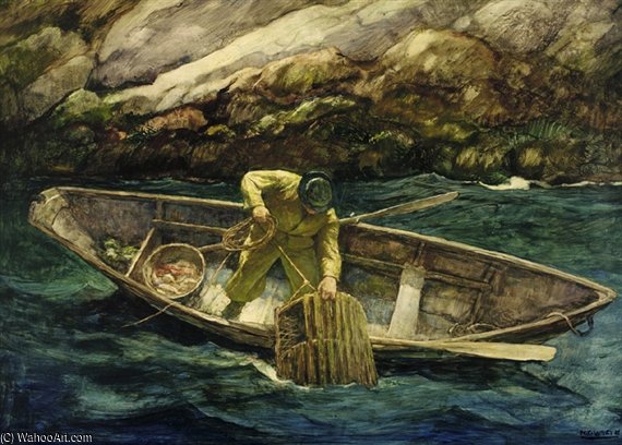 Wikioo.org - The Encyclopedia of Fine Arts - Painting, Artwork by Nc Wyeth - Deep Cove Lobster Man