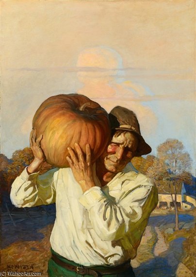 WikiOO.org - Encyclopedia of Fine Arts - Maleri, Artwork Nc Wyeth - Farmer With Pumpkin