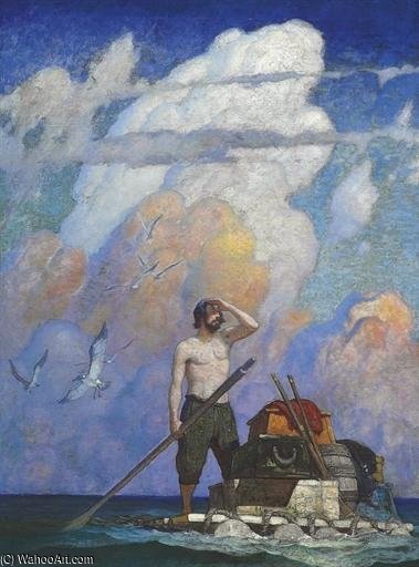 Wikioo.org – La Enciclopedia de las Bellas Artes - Pintura, Obras de arte de Nc Wyeth - Por una milla, más o menos, mi balsa fue muy bien