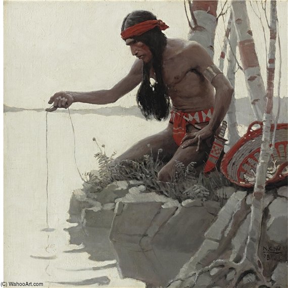 Wikioo.org - สารานุกรมวิจิตรศิลป์ - จิตรกรรม Nc Wyeth - Indian Fishing