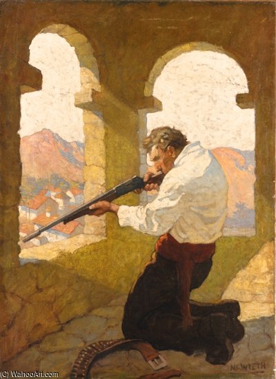 WikiOO.org - Encyclopedia of Fine Arts - Lukisan, Artwork Nc Wyeth - Man Shooting In A Tower