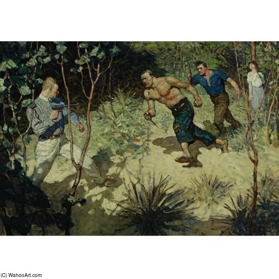 Wikioo.org - The Encyclopedia of Fine Arts - Painting, Artwork by Nc Wyeth - Prince Lermontor Fired At Peter Smith