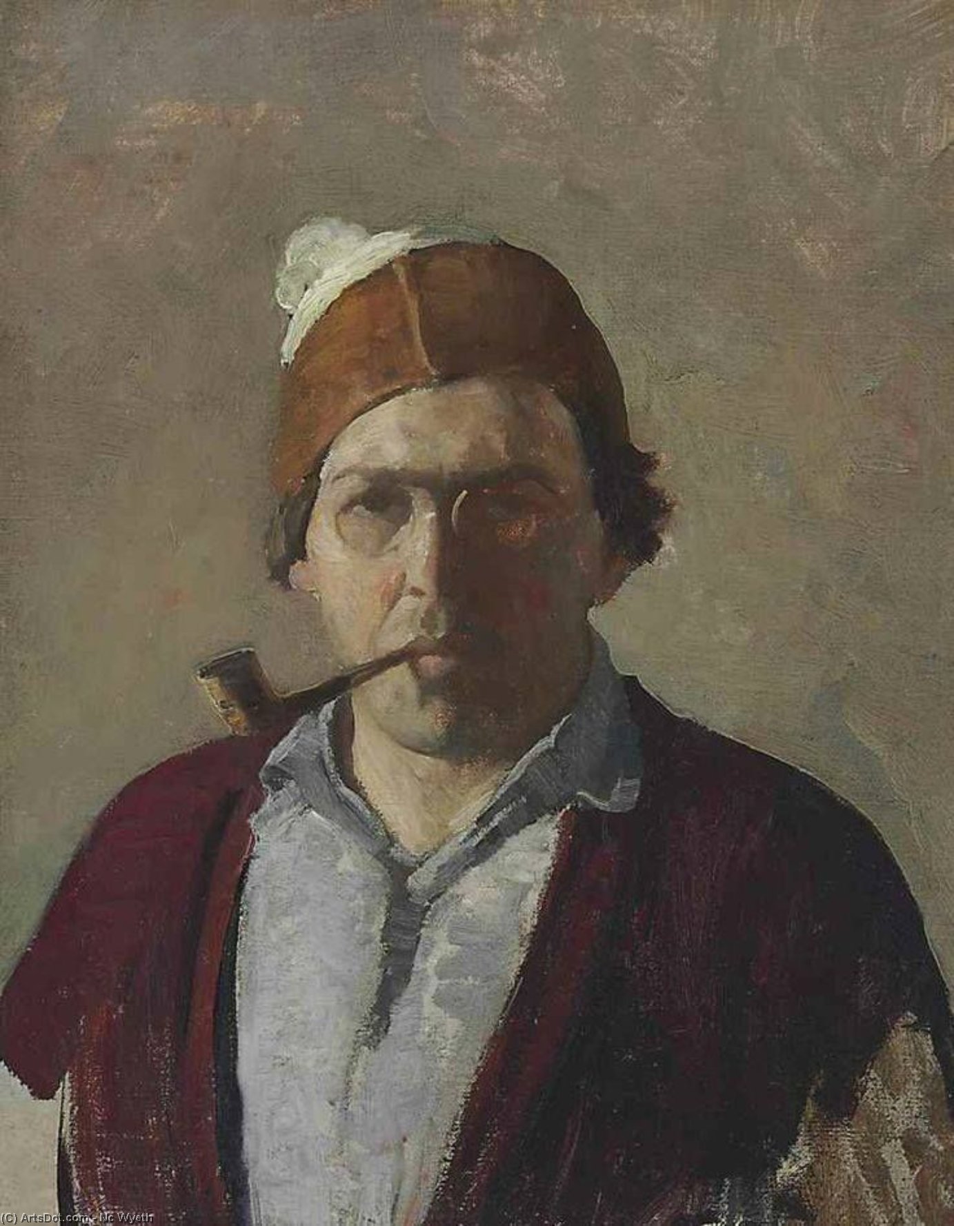 WikiOO.org - Encyclopedia of Fine Arts - Maľba, Artwork Nc Wyeth - Self-portrait With Pipe