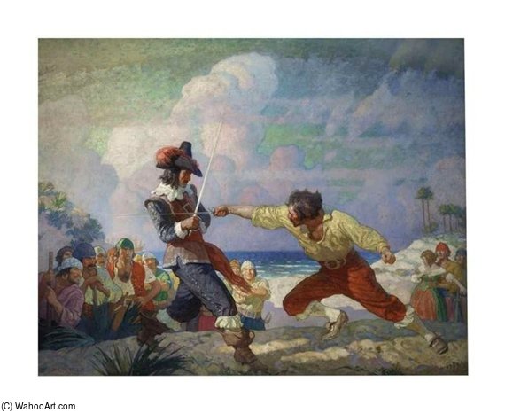 WikiOO.org - Encyclopedia of Fine Arts - Lukisan, Artwork Nc Wyeth - The Duel On The Beach