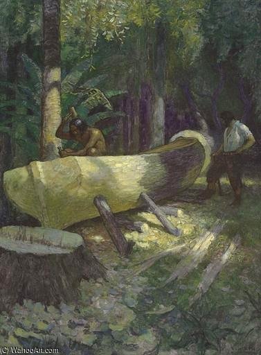 WikiOO.org - Güzel Sanatlar Ansiklopedisi - Resim, Resimler Nc Wyeth - We Cut And Hewed The Outside Into The True Shape Of A Boat