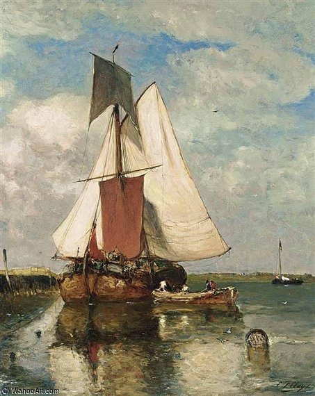 Wikioo.org - The Encyclopedia of Fine Arts - Painting, Artwork by Paul Jean Clays - A Fishing Boat In An Estuary