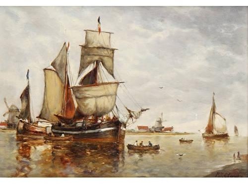 Wikioo.org - The Encyclopedia of Fine Arts - Painting, Artwork by Paul Jean Clays - Boats In An Estuary