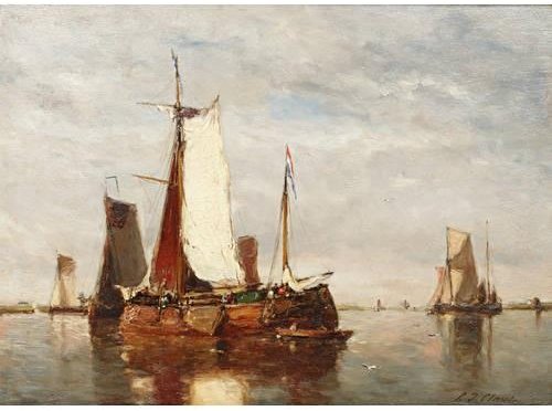Wikioo.org - The Encyclopedia of Fine Arts - Painting, Artwork by Paul Jean Clays - Dutch Fishing Boats In An Estuary