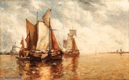 Wikioo.org - The Encyclopedia of Fine Arts - Painting, Artwork by Paul Jean Clays - Fishing Boats In A Lagoon