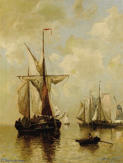 WikiOO.org - Encyclopedia of Fine Arts - Festés, Grafika Paul Jean Clays - Fishing Boats In The Harbor