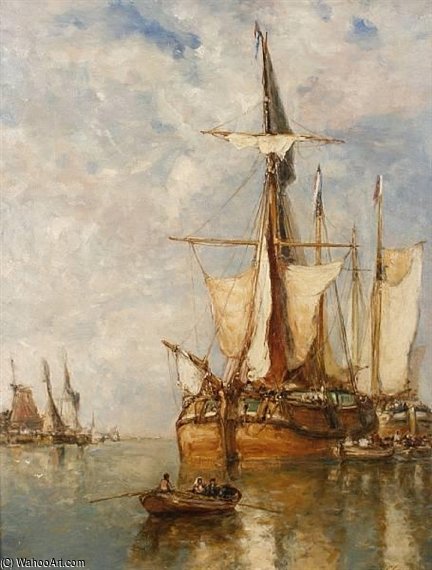 Wikioo.org - The Encyclopedia of Fine Arts - Painting, Artwork by Paul Jean Clays - Shipping In A Dutch Harbour