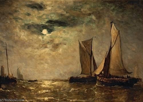 Wikioo.org - สารานุกรมวิจิตรศิลป์ - จิตรกรรม Paul Jean Clays - Shipping Off The Coast In The Moonlight