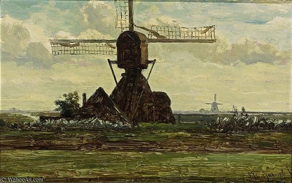 Wikioo.org - The Encyclopedia of Fine Arts - Painting, Artwork by Paul Joseph Constantine Gabriel - A Mill In A Polder Landscape Near Abcoude