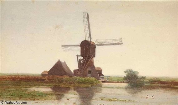 Wikioo.org - The Encyclopedia of Fine Arts - Painting, Artwork by Paul Joseph Constantine Gabriel - A Polderlandscape With A Windmill