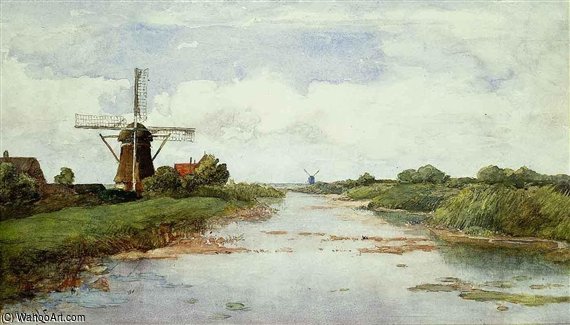 WikiOO.org - אנציקלופדיה לאמנויות יפות - ציור, יצירות אמנות Paul Joseph Constantine Gabriel - A Windmill Near Abcoude