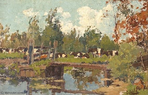 Wikioo.org - Encyklopedia Sztuk Pięknych - Malarstwo, Grafika Paul Joseph Constantine Gabriel - Cows On The Water's Edge
