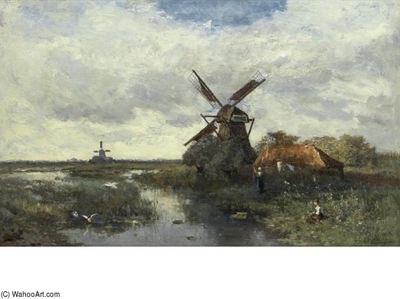 WikiOO.org - 백과 사전 - 회화, 삽화 Paul Joseph Constantine Gabriel - Landscape With Windmills