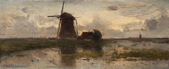 Wikioo.org - The Encyclopedia of Fine Arts - Painting, Artwork by Paul Joseph Constantine Gabriel - Mills In A Polder Landscape