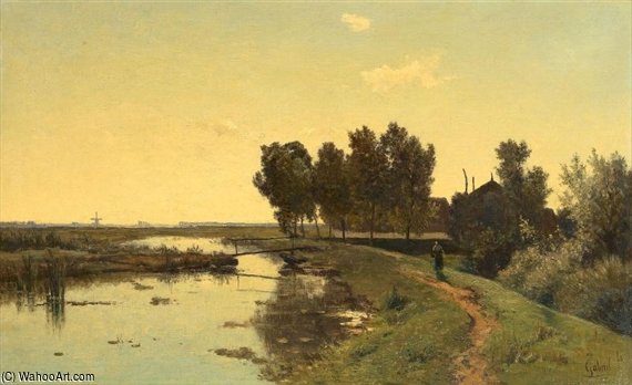 Wikioo.org - The Encyclopedia of Fine Arts - Painting, Artwork by Paul Joseph Constantine Gabriel - Walking Along A Dutch Canal