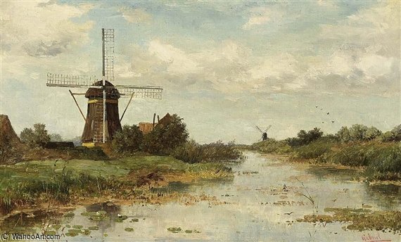 Wikioo.org - The Encyclopedia of Fine Arts - Painting, Artwork by Paul Joseph Constantine Gabriel - Windmills In A Landscape Near Abcoude