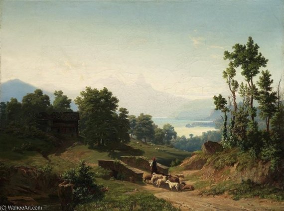 Wikioo.org – L'Enciclopedia delle Belle Arti - Pittura, Opere di Robert Zund - Der Lauerzersee Lake Lauerz