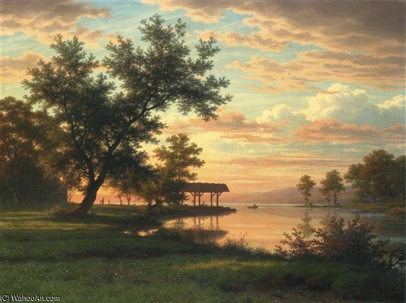 WikiOO.org - אנציקלופדיה לאמנויות יפות - ציור, יצירות אמנות Robert Zund - Evening Atmosphere By The Lakeside