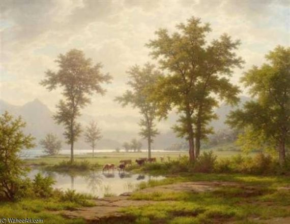 Wikioo.org - The Encyclopedia of Fine Arts - Painting, Artwork by Robert Zund - Lake Of Four Cantons With View Over The Vitznauerstock