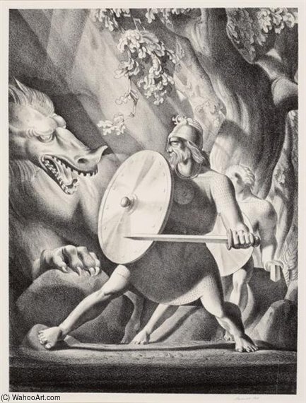WikiOO.org - 百科事典 - 絵画、アートワーク Rockwell Kent - `beowulf` そして ドラゴン
