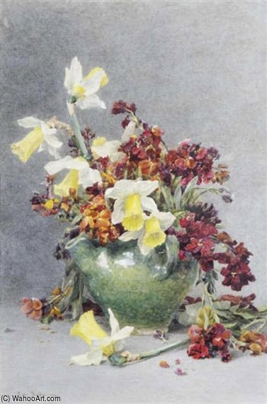 WikiOO.org - Encyclopedia of Fine Arts - Schilderen, Artwork Rose Maynard Barton - Still Life With Daffodils And Wallflowers