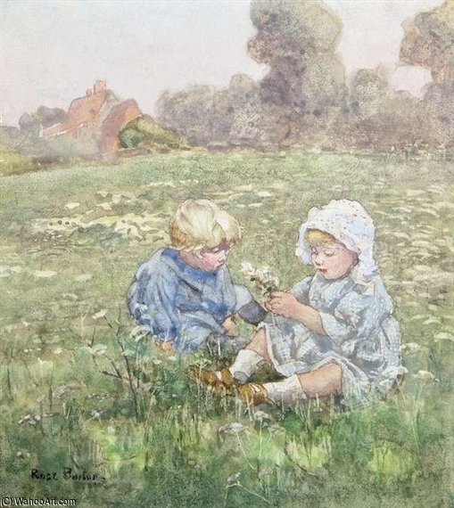 WikiOO.org - Encyclopedia of Fine Arts - Lukisan, Artwork Rose Maynard Barton - Two Children In A Pasture