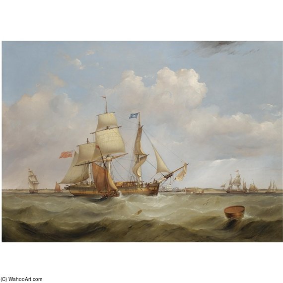 Wikioo.org - The Encyclopedia of Fine Arts - Painting, Artwork by Samuel Walters - A Merchant Ship, Hove To, Off The Mouth Of The Mersey