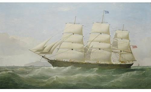 WikiOO.org - Encyclopedia of Fine Arts - Malba, Artwork Samuel Walters - The Fully-rigged Ship Inkerman Off The South Stack Lighthouse