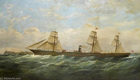 Wikioo.org - The Encyclopedia of Fine Arts - Painting, Artwork by Samuel Walters - The S.S. City Of Berlin Outward Bound Passing Cape Pine Lighthouse