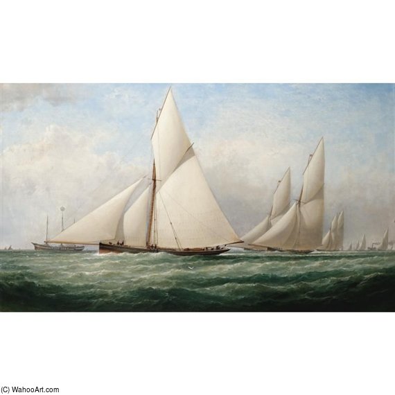 Wikioo.org - สารานุกรมวิจิตรศิลป์ - จิตรกรรม Samuel Walters - Yachts Racing Past The Kish Light Vessel Off Dublin Bay