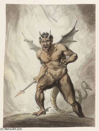 Wikioo.org – L'Encyclopédie des Beaux Arts - Peinture, Oeuvre de Nathaniel Dance-Holland - une diable à une Lance