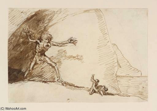 Wikioo.org - The Encyclopedia of Fine Arts - Painting, Artwork by Nathaniel Dance-Holland - A Monster Emerging From A Cave To Three Terrified People