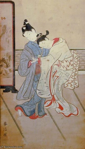 Wikioo.org - The Encyclopedia of Fine Arts - Painting, Artwork by Suzuki Harunobu - Lovers Quarreling Over A Letter